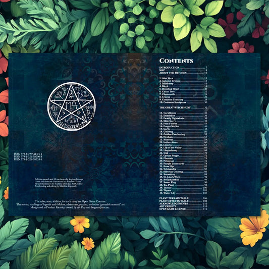 A detailed book spread from Witch's Herbs 5E by a4play.com, serving as the ultimate herbal tool for any master herbalist or alchemist. The left page explores botanical lore and an extensive herb list for gathering dnd herbs with your 5e herbalism kit. The right page features 5E mechanics to use with alchemist supplies, detailing how to craft a healing potion 5e, a greater healing potion, and other powerful dnd healing potions to enhance your tabletop herbalism campaigns.