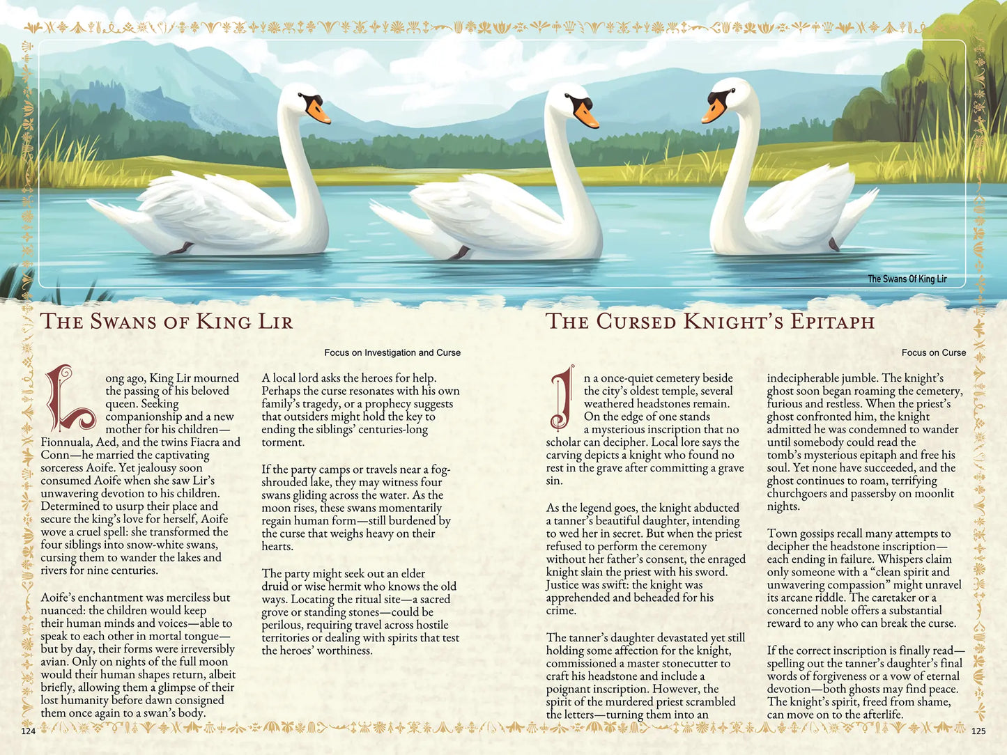 Book spread from an urban folklore RPG book on A4Play.com, featuring a short legend, brief adventure story, and engaging plot hook. Ideal for tabletop RPG campaigns, this roleplaying game supplement provides urban legend inspiration, city-based story hooks, and creative adventure ideas for game masters and players. Enhance campaigns with folklore-driven scenarios focused on exploration, diplomacy, and combat in modern or fantasy city settings. a4play.com