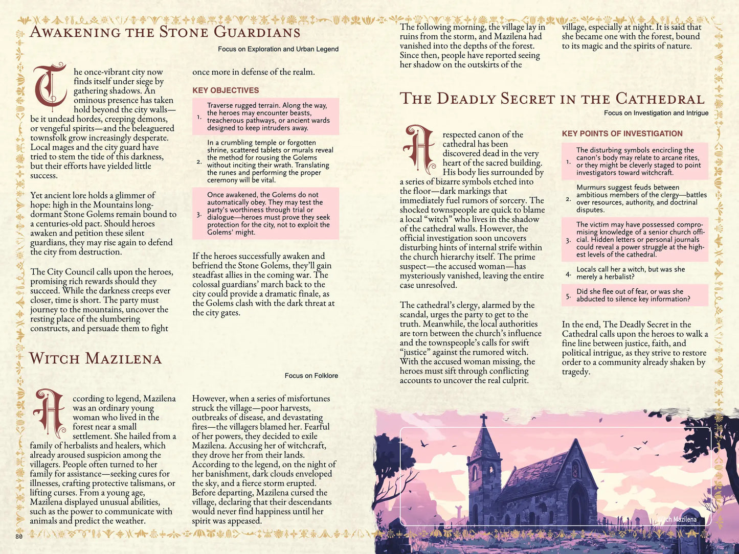 Book spread from an urban folklore RPG book on A4Play.com, featuring a short legend, brief story, and adventure plot hook. Perfect for tabletop RPG campaigns, roleplaying game masters, and players seeking city-based legends, urban myths, and creative scenario ideas. This RPG supplement includes folklore adventure hooks, storytelling inspiration, and campaign resources for exploration, diplomacy, and combat themes. a4play.com