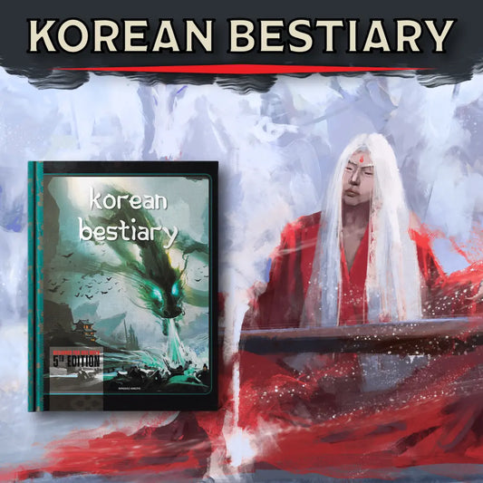 Korean Folklore 5E Bestiary book cover with full-color monsters illustrated in classical Korean art style a4play.com