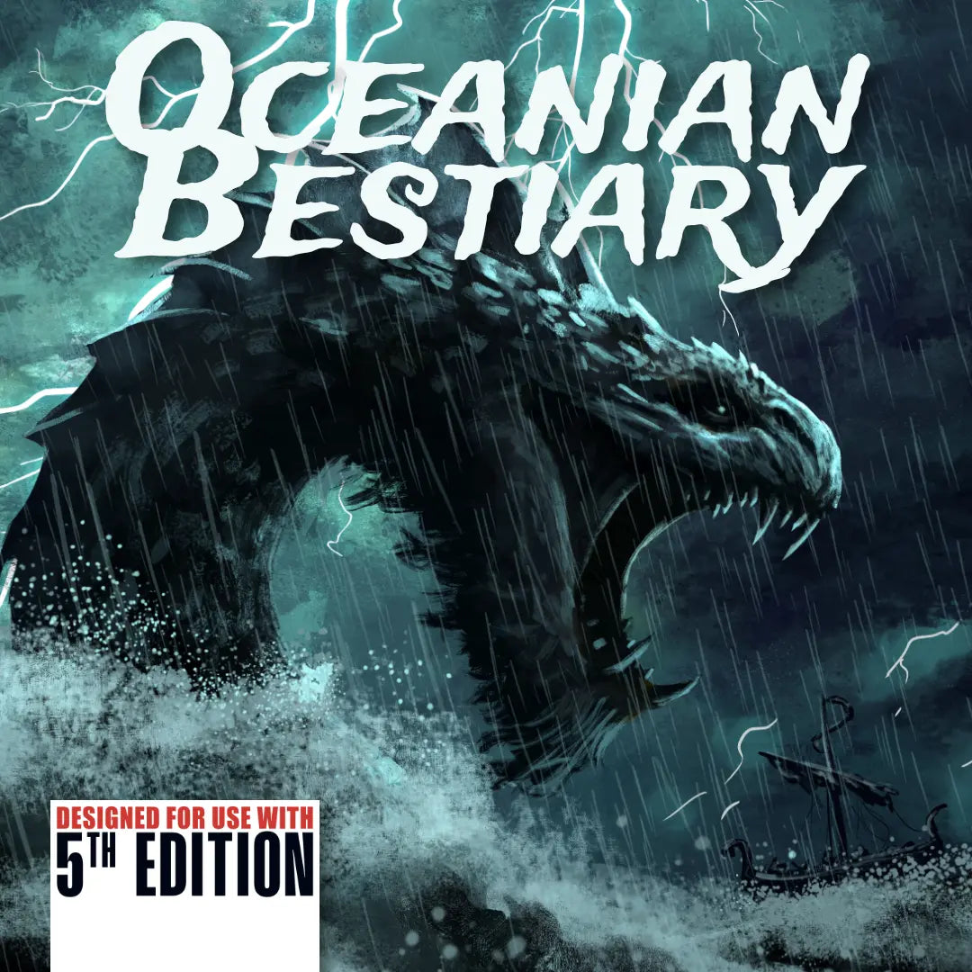 Cover art for the Oceanian Bestiary 5E, a book of new monsters and spirits inspired by Oceania folklore, featuring unique sea monsters and ghosts for dnd dnd5e campaigns (levels 5-10). a4play.com