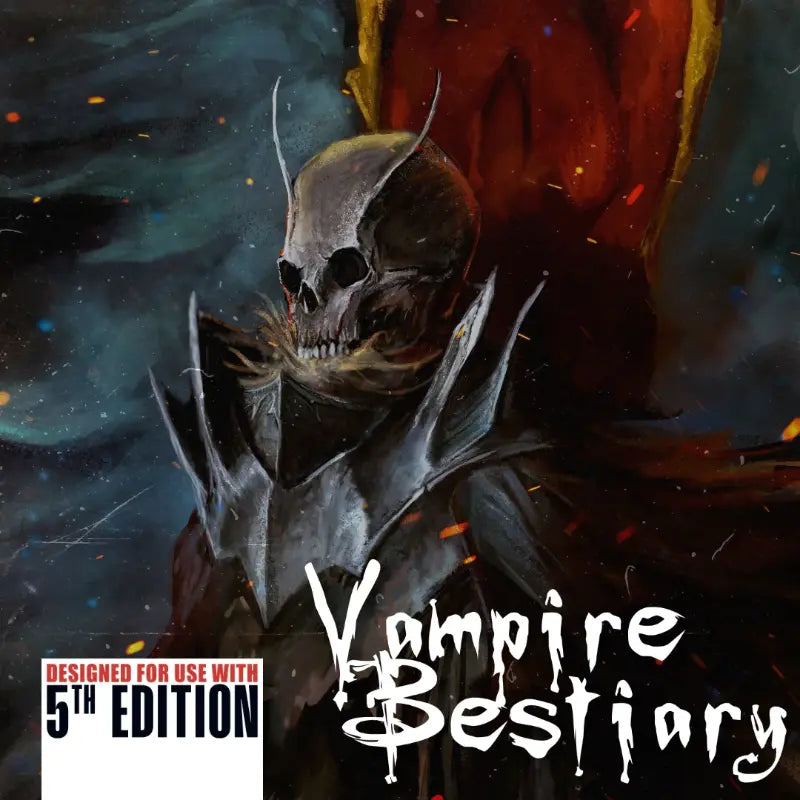 Front cover of Vampire Bestiary 5e by A4 Play featuring a folkloric vampire illustration, a DnD 5e RPG supplement with 50 unique monster stat blocks and lore on a4play.com dnd books