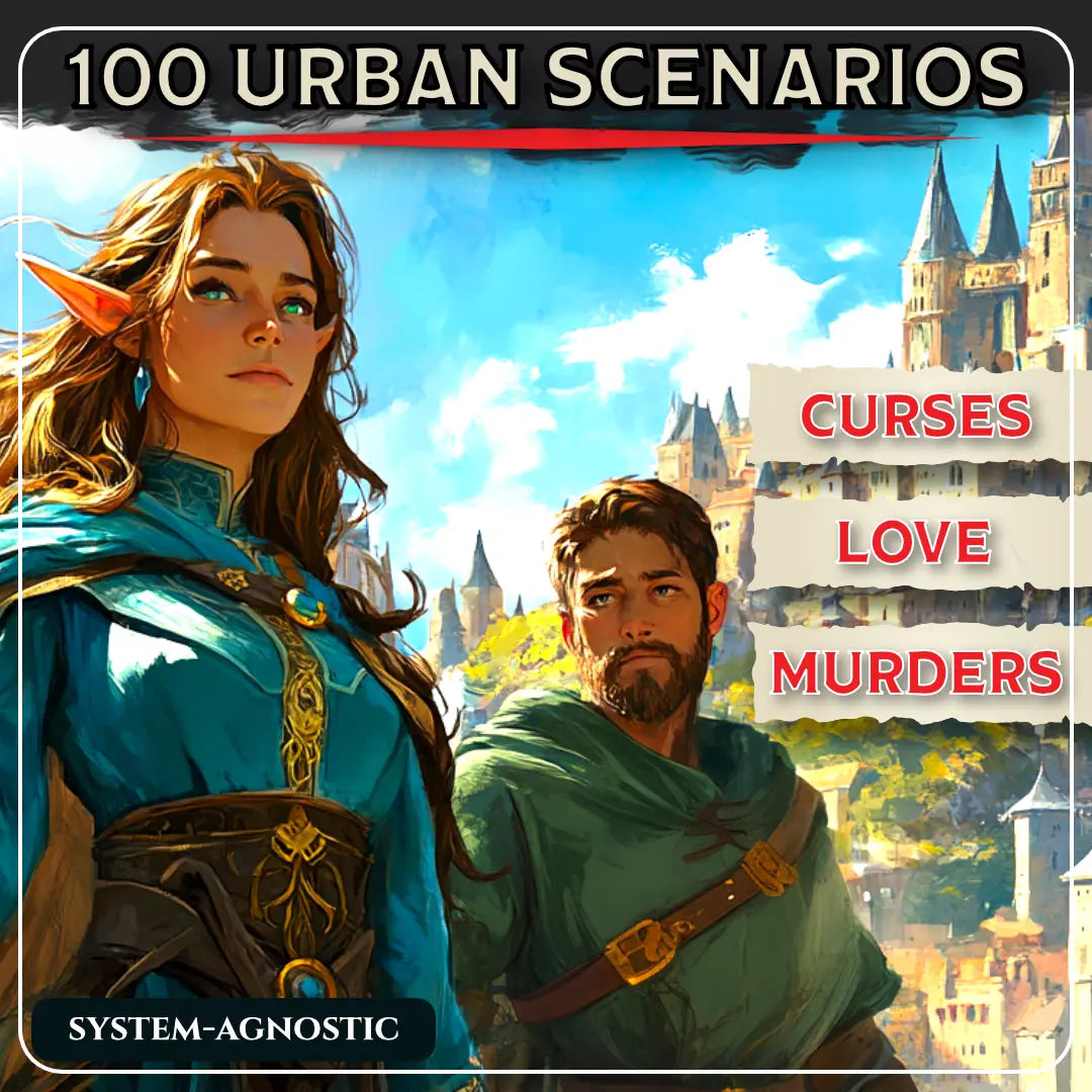 Main banner showing the cover of the urban folklore RPG adventure book on A4Play.com. This roleplaying game book features city-based scenarios, adventure plot hooks, legends, myths, and mysteries for tabletop RPG campaigns. Perfect for game masters and players looking for urban story ideas, folklore-inspired adventures, and unique city quests. Available as PDF, softcover, or hardcover for any RPG collection.
