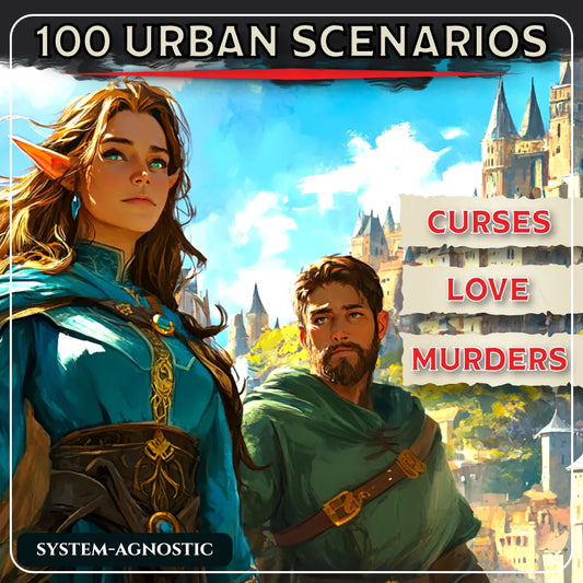 Main banner showing the cover of the urban folklore RPG adventure book on A4Play.com. This roleplaying game book features city-based scenarios, adventure plot hooks, legends, myths, and mysteries for tabletop RPG campaigns. Perfect for game masters and players looking for urban story ideas, folklore-inspired adventures, and unique city quests. Available as PDF, softcover, or hardcover for any RPG collection.