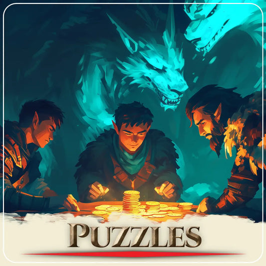 Coin Puzzle book cover main banner on a4play.com, system-agnostic RPG supplement for Game Masters, features 45+ coin-based RPG puzzles and riddles for unlocking chests and doors, solving spells, and interacting with NPCs. Perfect for RPG puzzle books, coin puzzles, and unique adventure supplements for tabletop campaigns