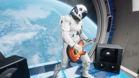 Promo video for "Micro Mars" board game, showing space exploration and fast-paced gameplay for 1–100 players, ages 8+. Rules in English, German, Spanish, and French.